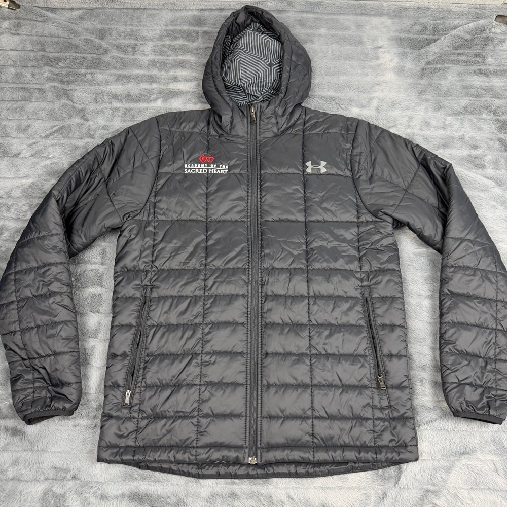 Under Armour ColdGear Infrared Puffer Jacket Mens Medium Black Sacred Heart